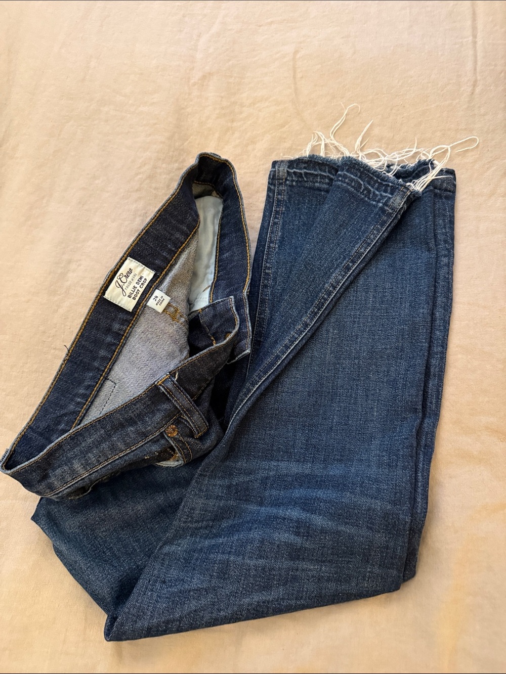 J.Crew EUC Billie Demi Boot Crop Midnight Blue Jeans frayed hem. Size 28